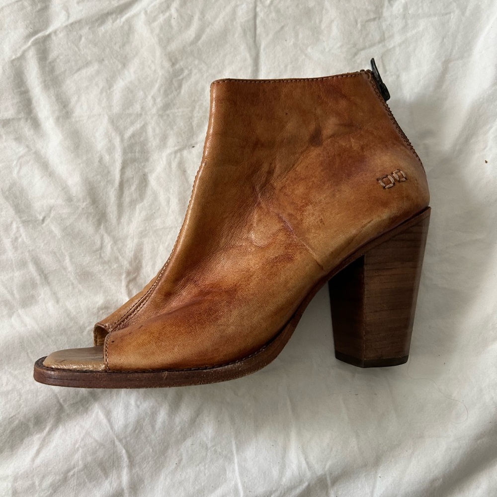 Bed Stu Brown Leather Peep-Toe Ankle Boots